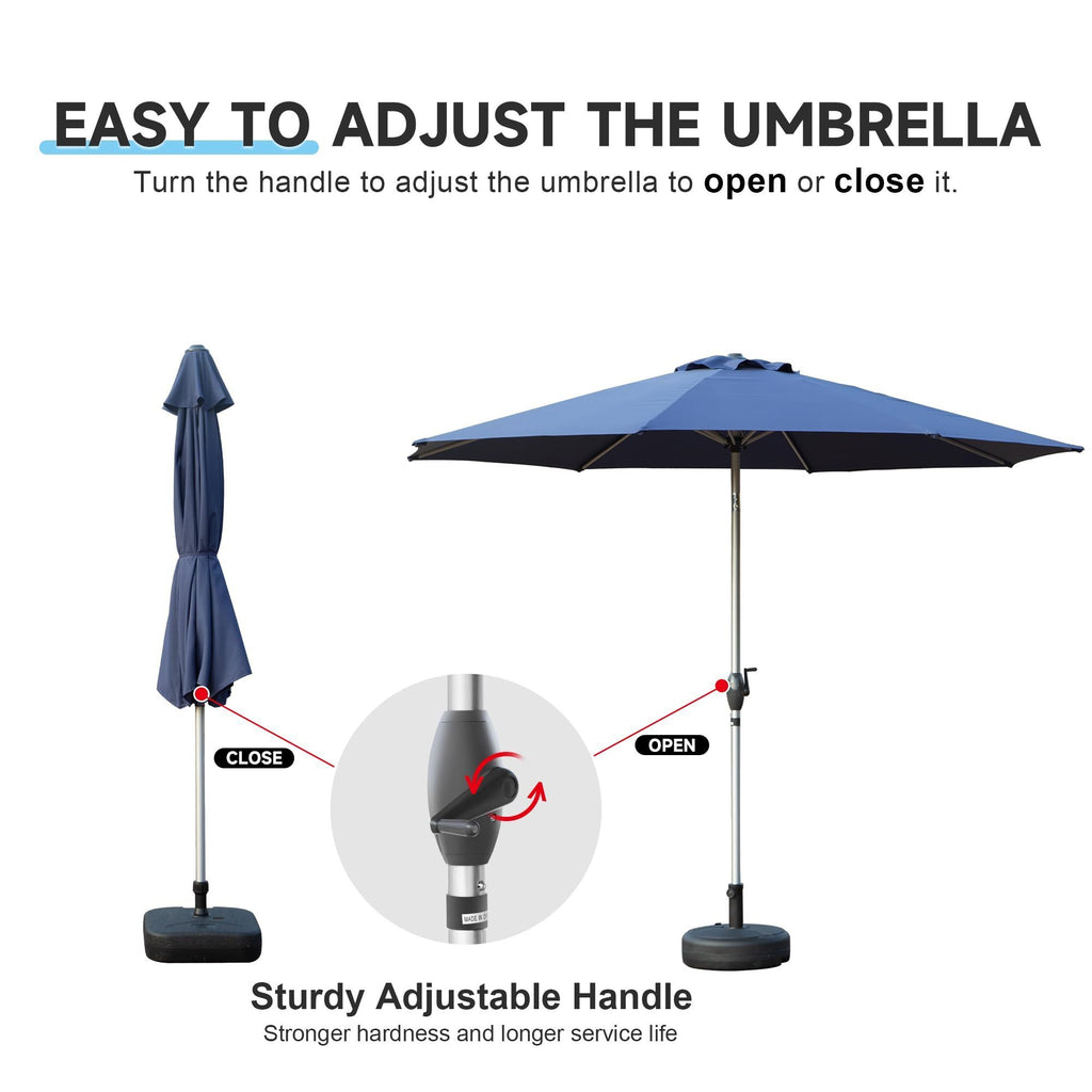 Leoglint 9FT Patio Umbrella, Outdoor Umbrella with Push Button Tilt and Crank, UV Protection Waterproof Market Sun Umbrella with 8 Sturdy Ribs for Garden, Deck, Backyard, Pool (Navy Blue)