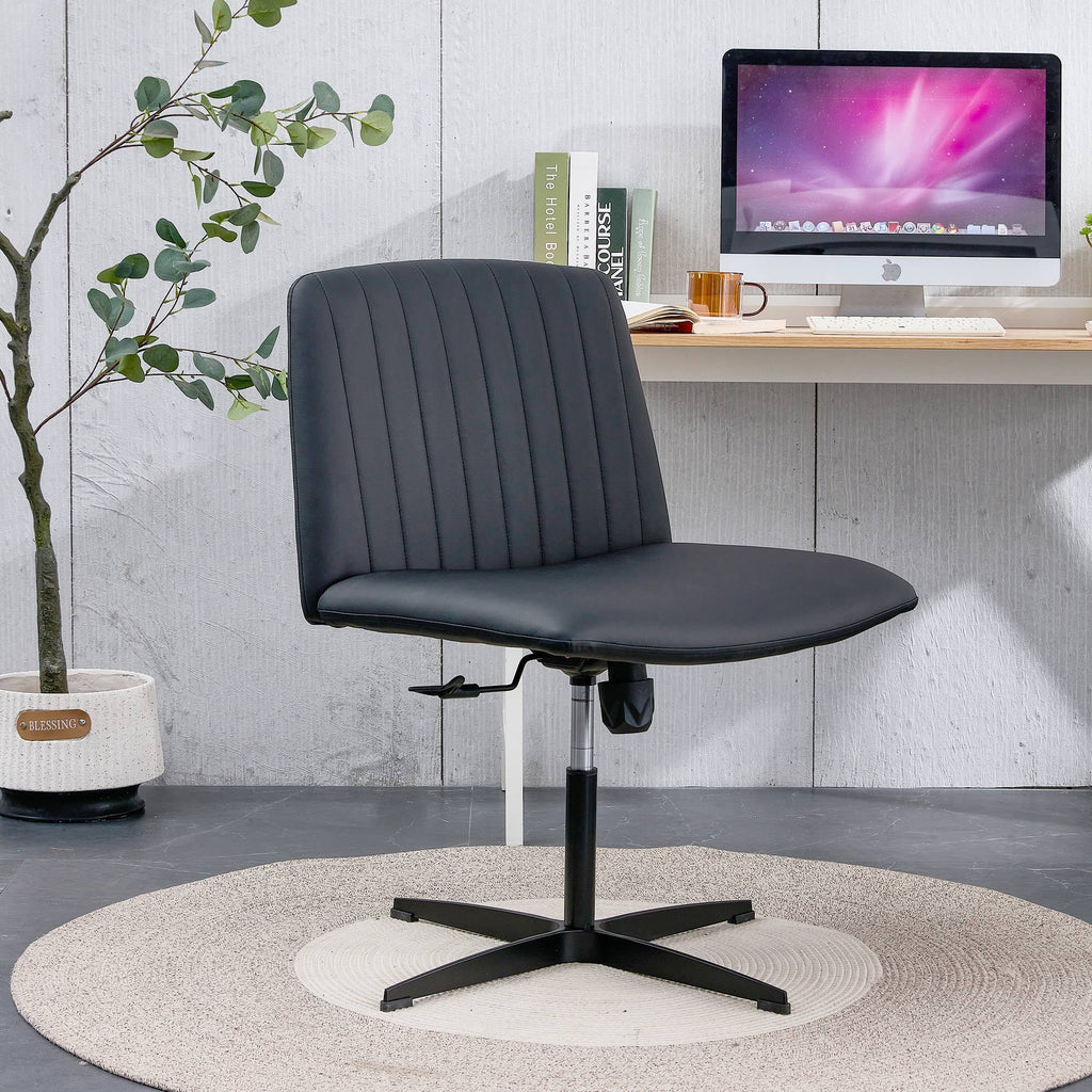 Leoglint Black High Grade Pu Material. Home Computer Chair Office Chair Adjustable 360 ° Swivel Cushion Chair With Black Foot Swivel Chair Makeup Chair Study Desk Chair. No WheelsW115167391