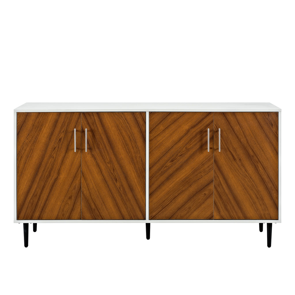 Leoglint Sideboard Mid-Century Modern Faux-Bookmatch Door Buffet - White/Teak