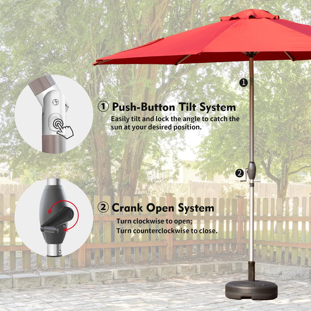 Leoglint 10FT Patio Umbrella, Outdoor Umbrella with Push Button Tilt and Crank, UV Protection Waterproof Market Sun Umbrella with 8 Sturdy Ribs for Garden, Deck, Backyard, Pool (Brick red)