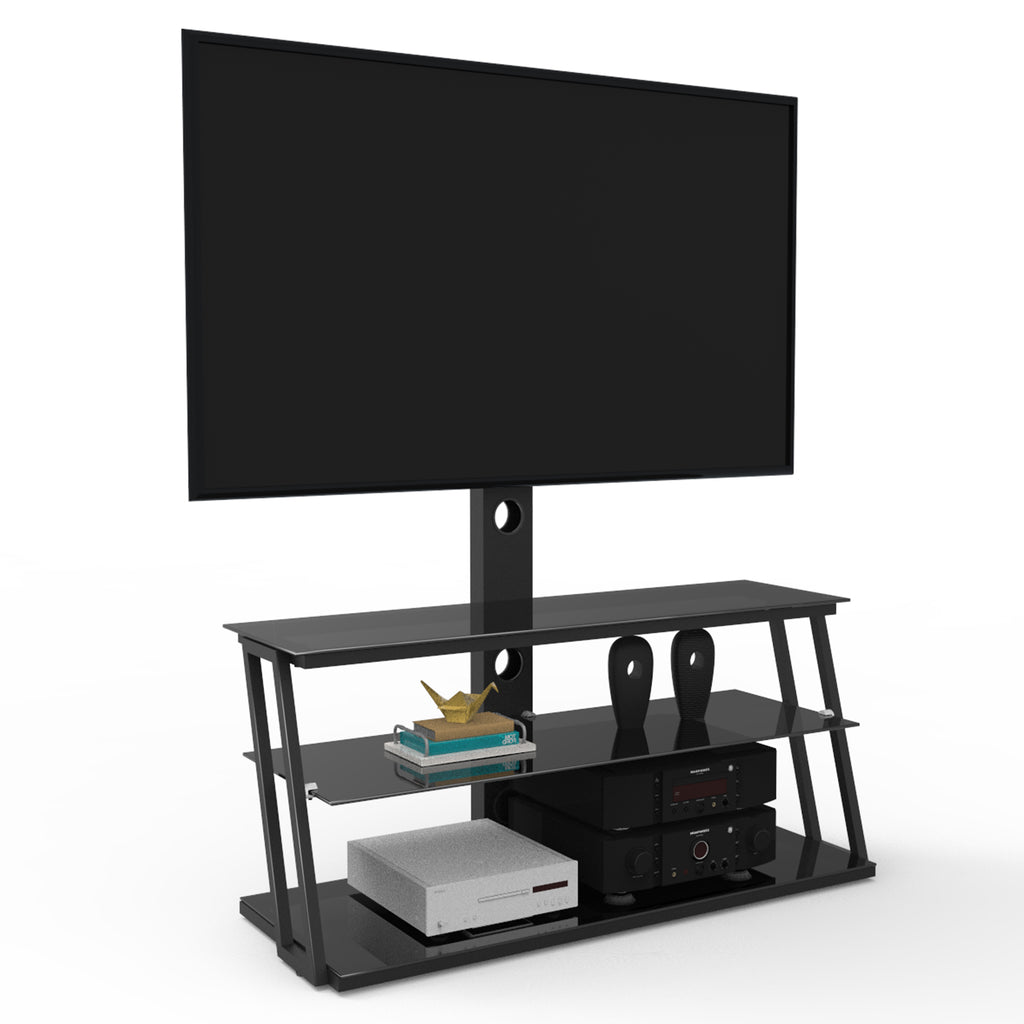 Leoglint Black Multi-Function Angle And Height Adjustable Tempered Glass  TV Stand