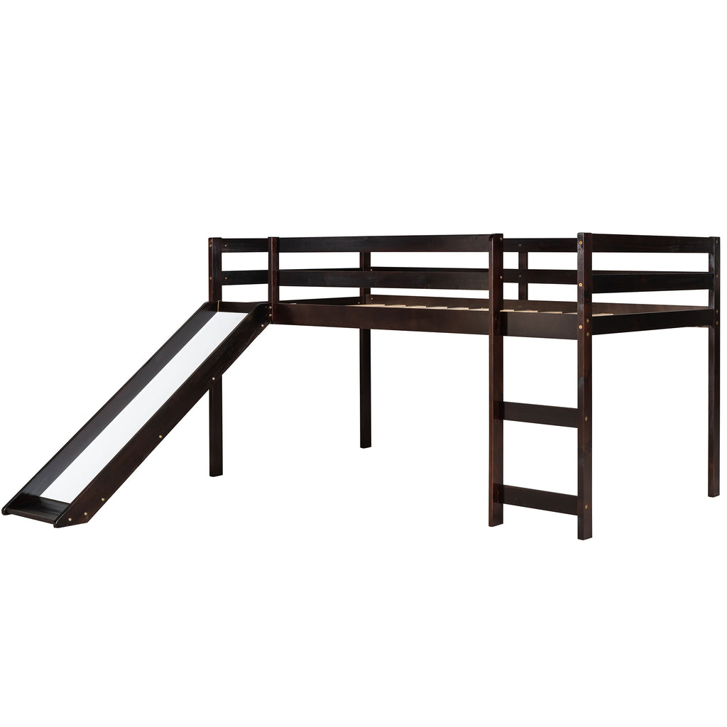 Leoglint Loft Bed Frame with Slide, Multifunctional Design, Twin (Espresso)(OLD SKU: WF191904AAP)