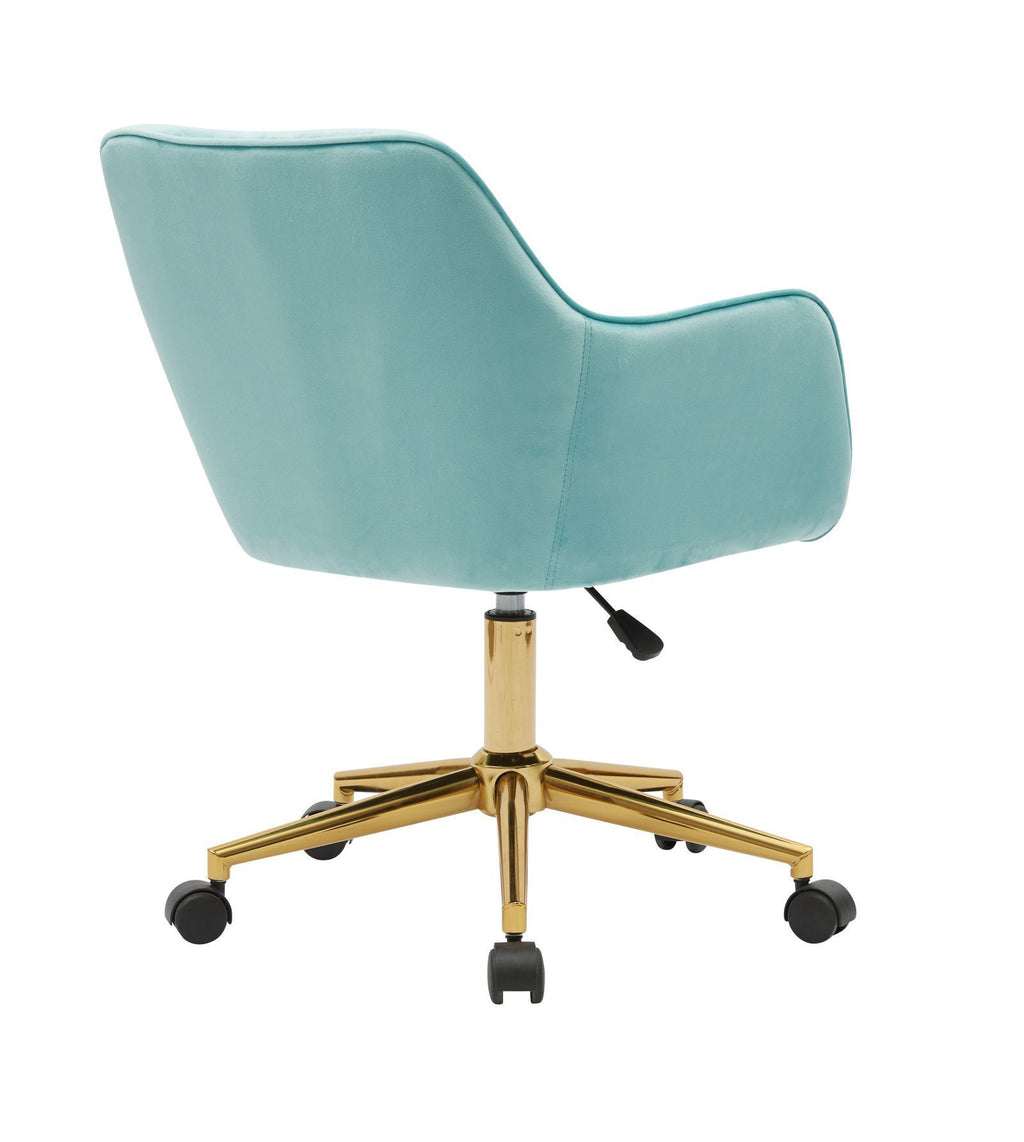 Leoglint Modern Velvet Fabric Material Adjustable Height 360 revolving Home Office Chair with Gold Metal Legs and Universal Wheels for Indoor,Aqua Light Blue