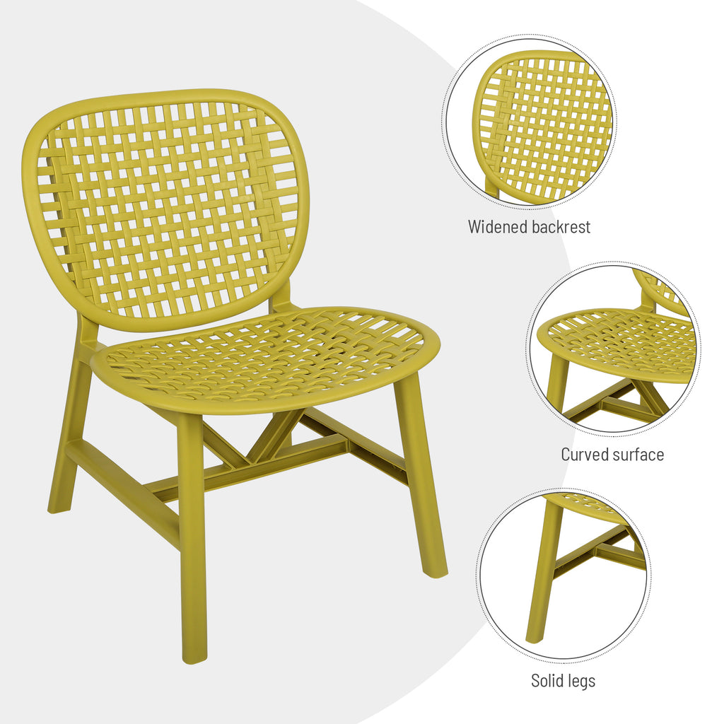 Leoglint 3 Pieces Hollow Design Patio Table Outdoor Chair Set All Weather Conversation Bistro Set Outdoor Coffee Table with Open Shelf and Lounge Chairs with Widened Seat for Balcony Garden Yard Yellow