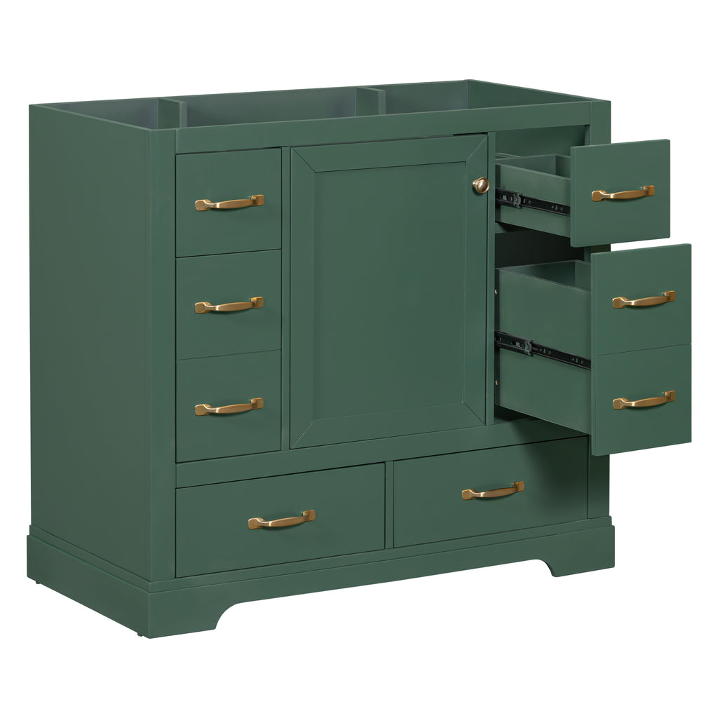 Leoglint 36" Bathroom Vanity without Sink, Cabinet Base Only, Six Drawers, Multi-Functional Drawer Divider, Adjustable Shelf, Green