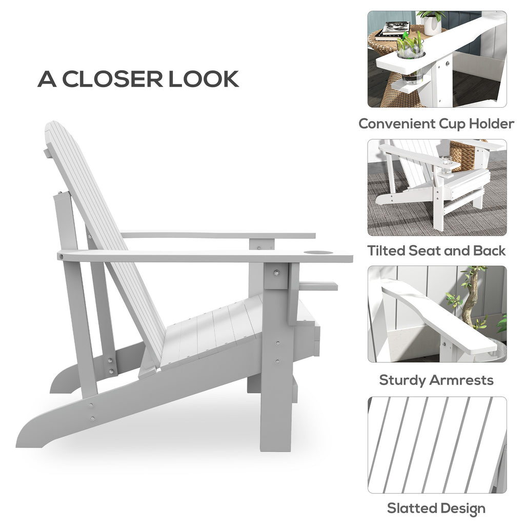 Leoglint Wooden Adirondack Outdoor Chair, Outdoor Patio Lawn Chair with Cup Holder, Weather Resistant Lawn Furniture, Classic Lounge for Deck, Garden, Backyard, Fire Pit, White