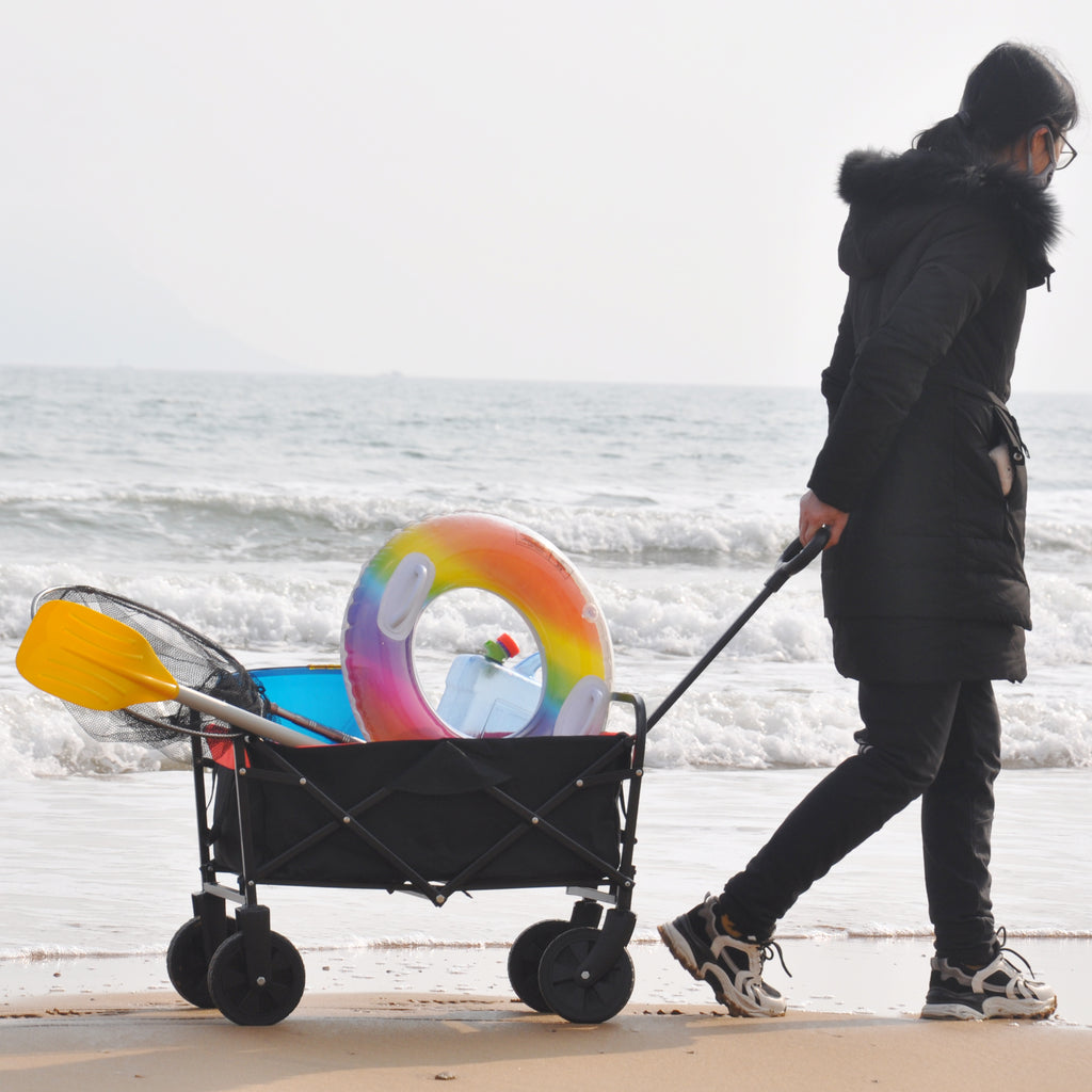 Leoglint Garden cart Mini Folding Wagon Garden Shopping Beach Cart (black+yellow)