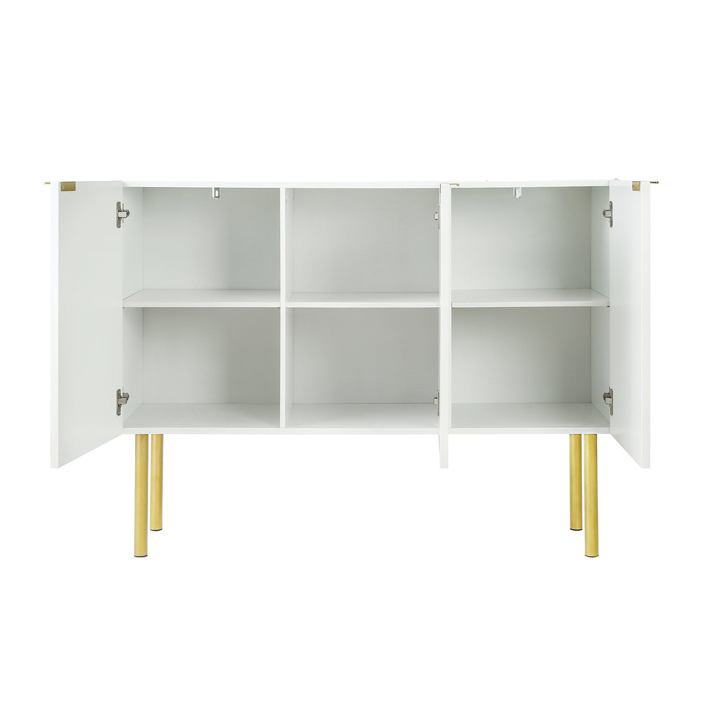 Leoglint TREXM Modern Simple & Luxury Style Sideboard Particle Board & MDF Board Cabinet with Gold Metal Legs & Handles, Adjustable Shelves for Living Room, Dining Room (White)