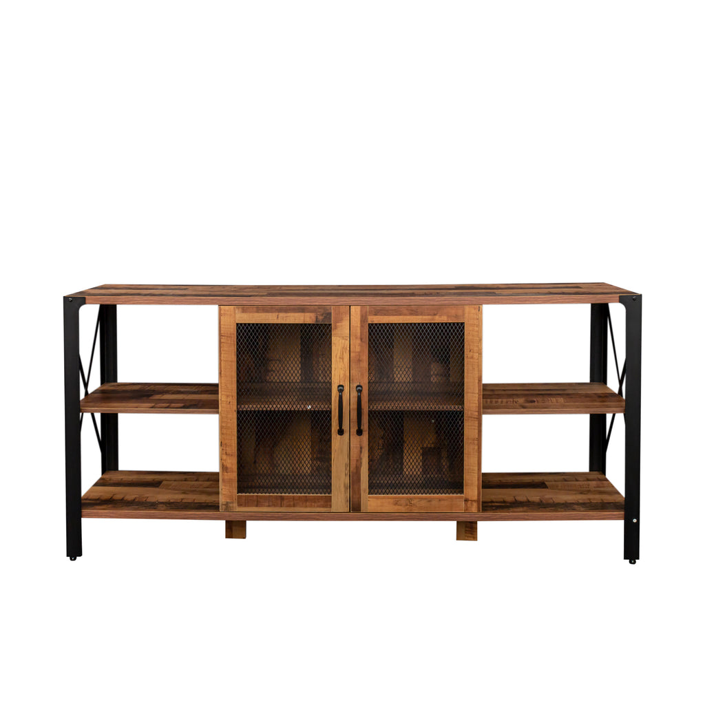 Leoglint TV Stands for Living Room, Industrial TV Stand for Bedroom Furniture, Farmhouse TV Stand 80 Inch Television Stand , Modern Horizontal Wood and Metal Open Bookshelf