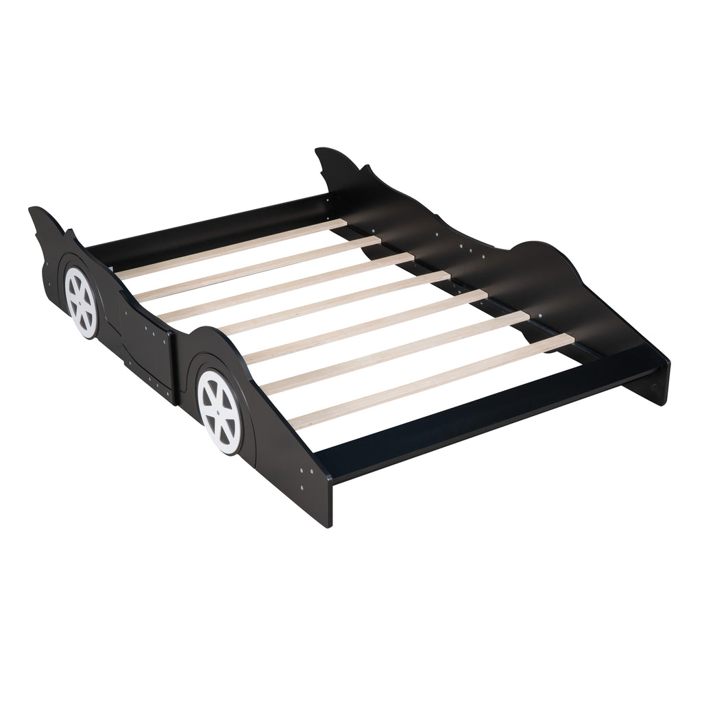 Leoglint Full Size Race Car-Shaped Platform Bed Frame with Wheels,Black