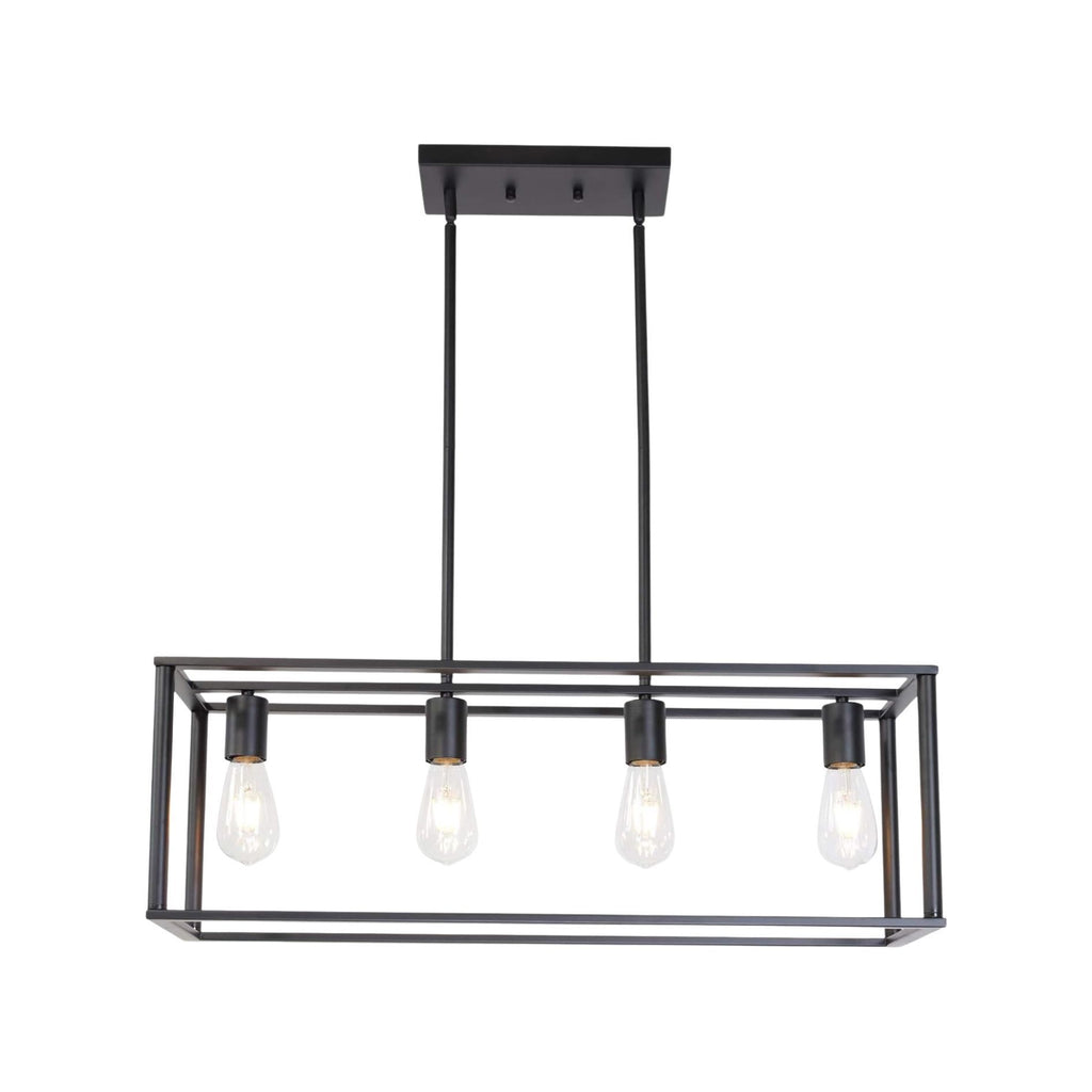 Leoglint Pendant Lighting 4 Light Industrial Vintage Open Frame Rectangle Chandeliers Modern Black Linear Cage Ceiling Light Fixture