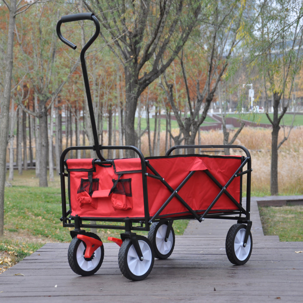 Leoglint Garden cart Folding Wagon Garden Shopping Beach Cart (Red)