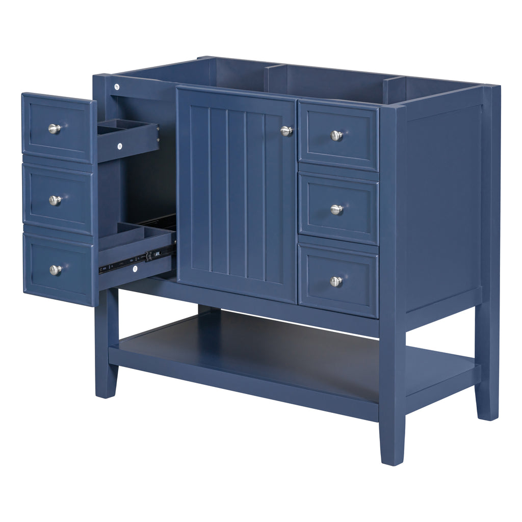 Leoglint 36" Bathroom Vanity without Sink, Cabinet Base Only, One Cabinet and three Drawers, Blue