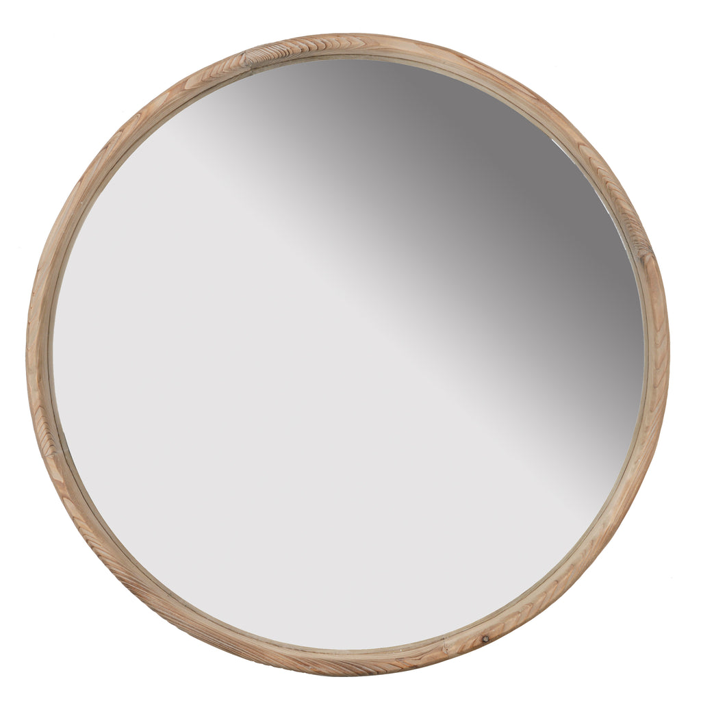 Leoglint 28" Round Wood Mirror, Wall Mounted Mirror Home Decor for Bathroom Living Room