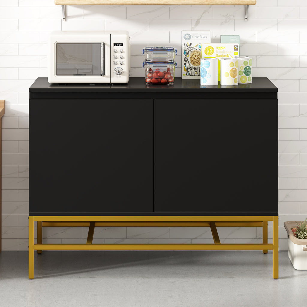 Leoglint TREXM Minimalist & Luxury Cabinet Two Door Sideboard with Gold Metal Legs for Living Room, Dining Room (Black)