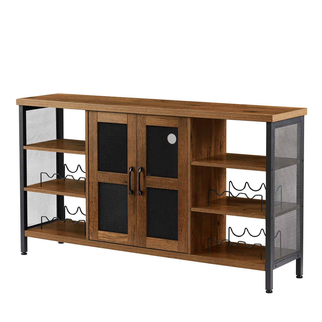 Leoglint JHX Industrial Wine Bar Cabinet, Liquor Storage Credenza, Sideboard with Wine Racks & Stemware Holder (Hazelnut Brown, 55.12''w x 13.78''d x 30.31' ' h)