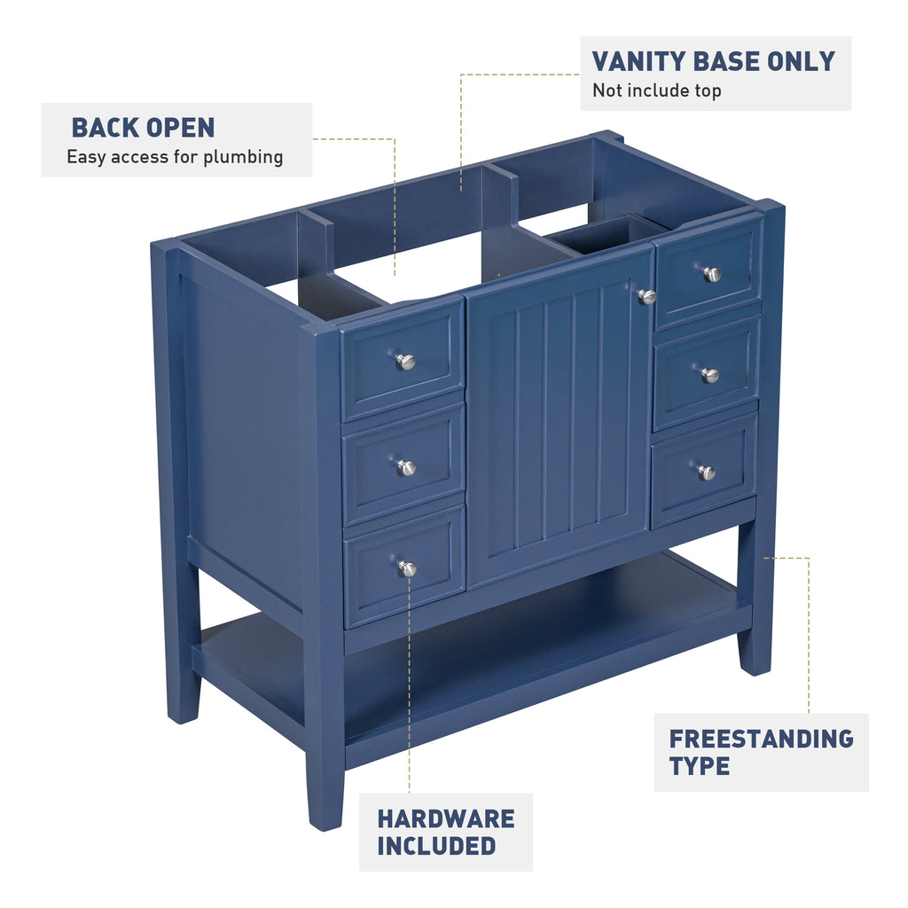 Leoglint 36" Bathroom Vanity without Sink, Cabinet Base Only, One Cabinet and three Drawers, Blue