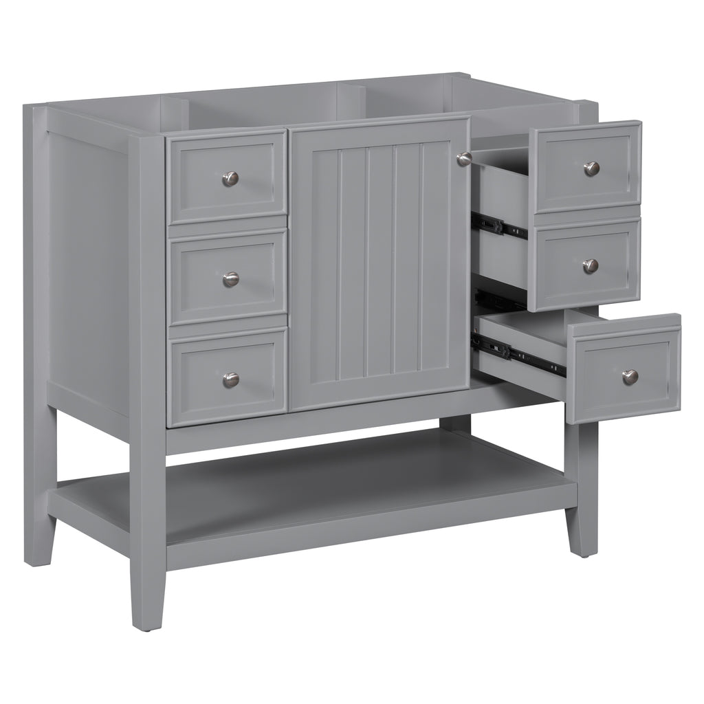 Leoglint 36" Bathroom Vanity without Sink, Cabinet Base Only, One Cabinet and three Drawers, Grey