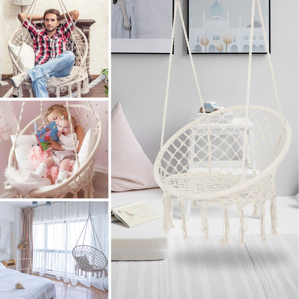 Leoglint Hammock Outdoor Chair Macrame Swing  Max 330 Lbs Hanging Cotton Rope Hammock Swing Chair for Indoor and Outdoor