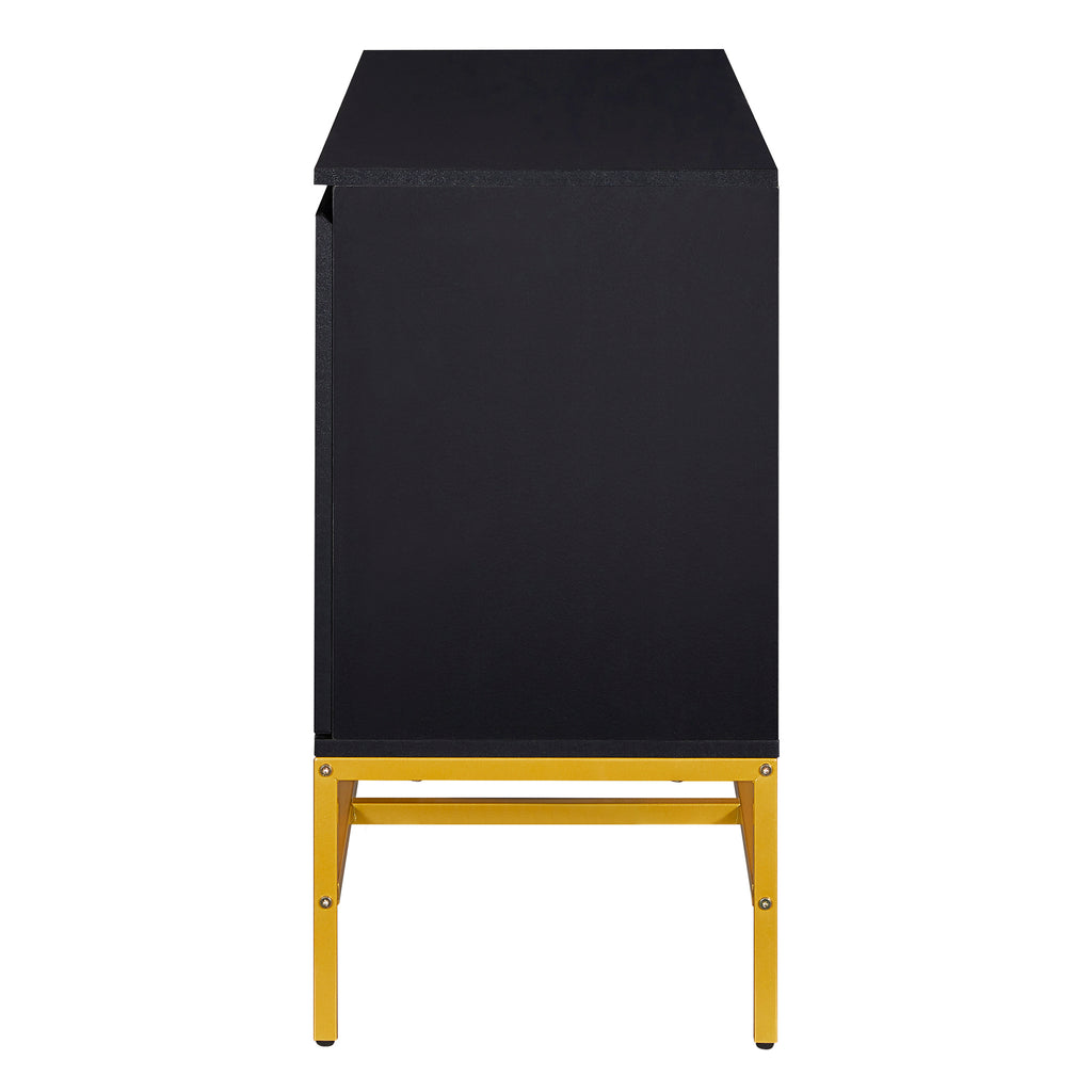 Leoglint TREXM Minimalist & Luxury Cabinet Two Door Sideboard with Gold Metal Legs for Living Room, Dining Room (Black)