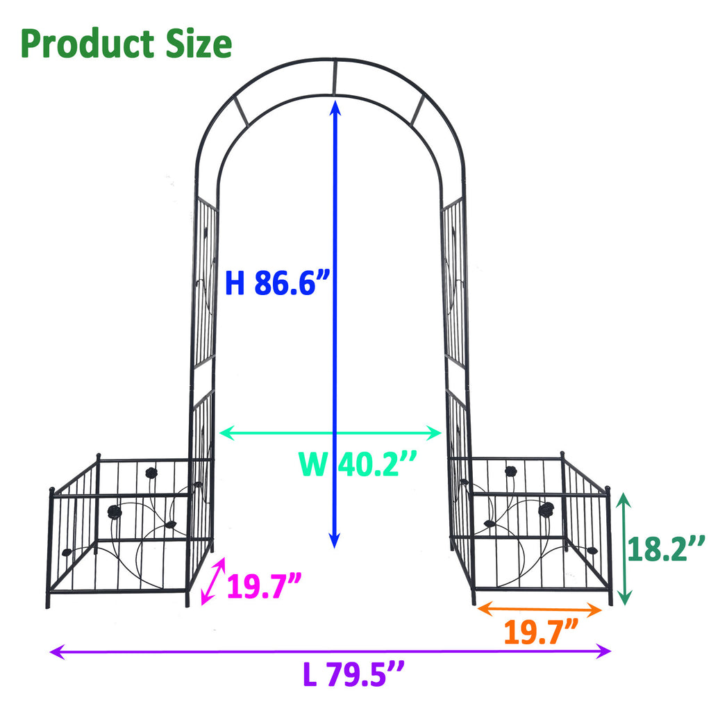 Leoglint Metal Garden Trelliswith two plant stands 79.5'' Wide x 86.6'' High Climbing Plants Support Rose Arch Outdoor Black