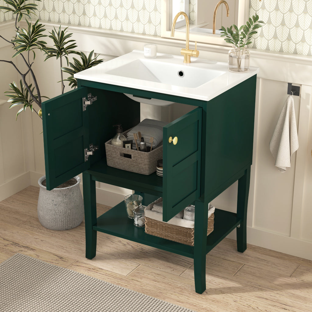 Leoglint 24'' Bathroom Vanity with Top Sink, Modern Bathroom Storage Cabinet with 2 Doors, Single Sink Bathroom Vanity