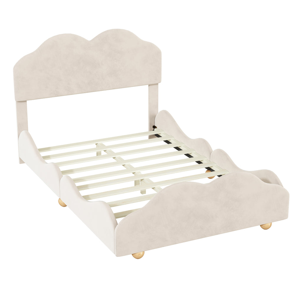 Leoglint Full Size Upholstered Platform Bed with Cloud Shaped bed board, Beige