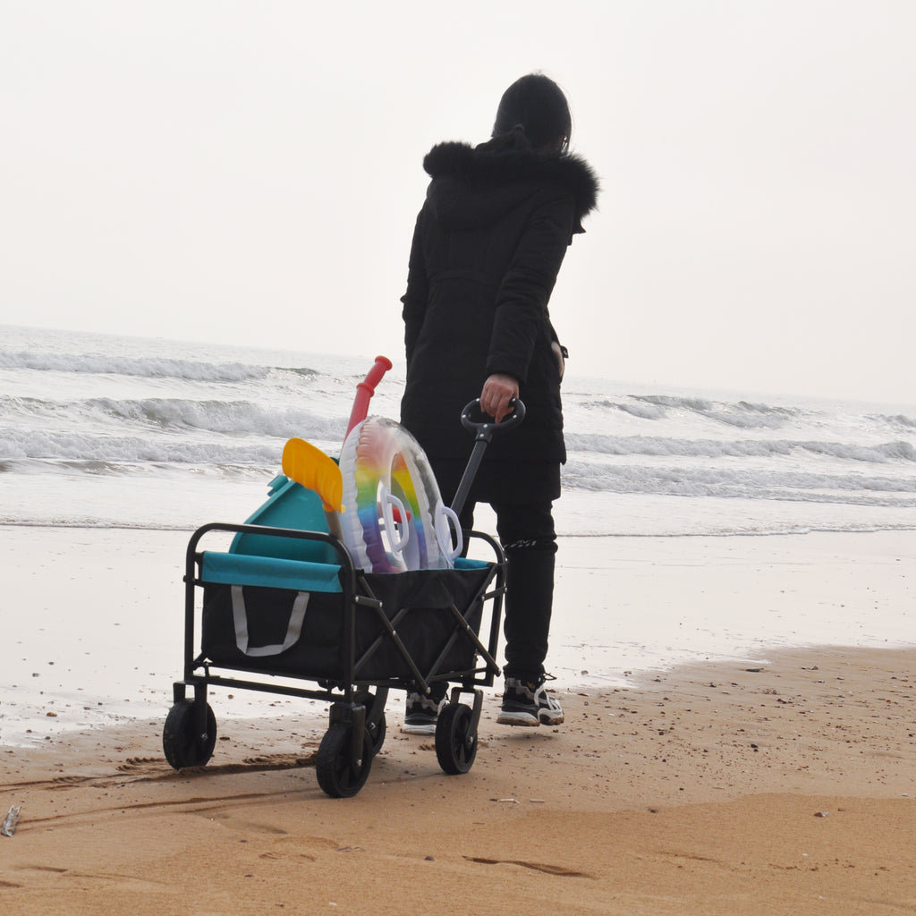 Leoglint Garden cart Mini Folding Wagon Garden Shopping Beach Cart (black+blue)