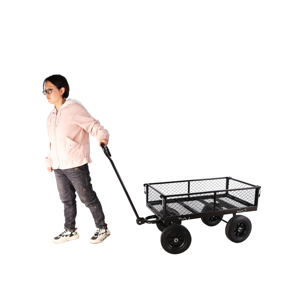 Leoglint (Black solid wheels wagon cart) Solid wheels Tools cart Wagon Cart Garden cart trucks make it easier to transport firewood