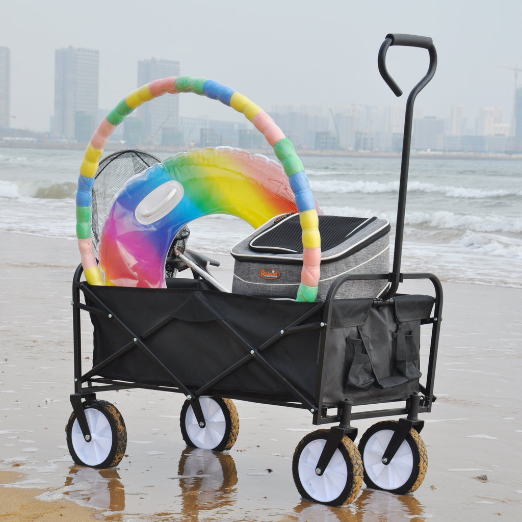 Leoglint Garden cart Folding Wagon Garden Shopping Beach Cart (Black)