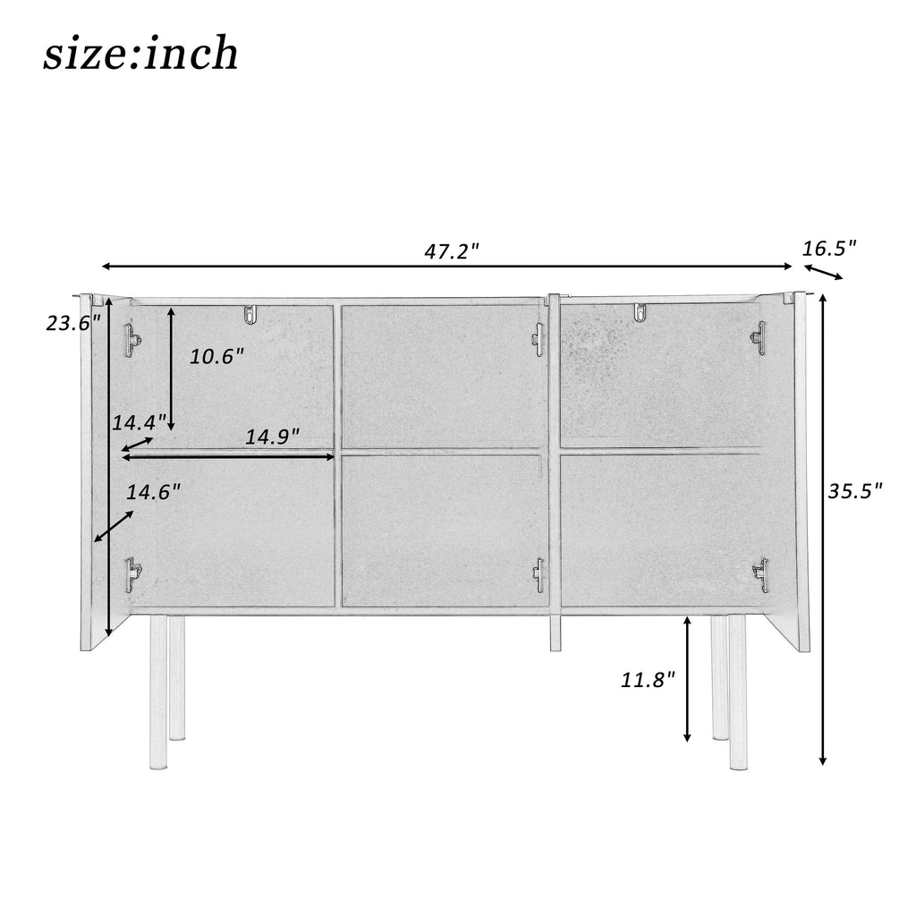 Leoglint TREXM Modern Simple & Luxury Style Sideboard Particle Board & MDF Board Cabinet with Gold Metal Legs & Handles, Adjustable Shelves for Living Room, Dining Room (White)