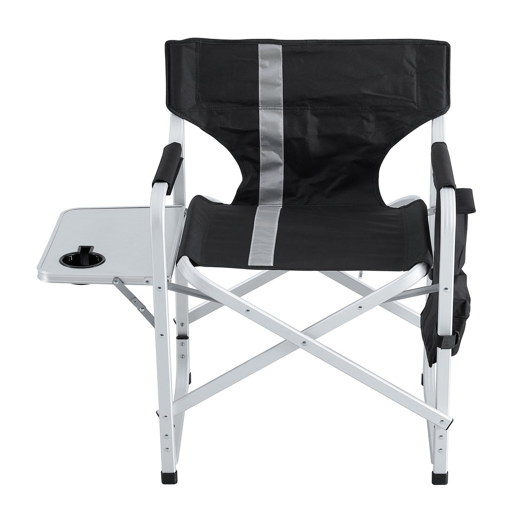 Leoglint 1-piece Padded Folding Outdoor Chair with Side Table and Storage Pockets,Lightweight Oversized Directors Chair for indoor, Outdoor Camping, Picnics and Fishing,Black/Grey