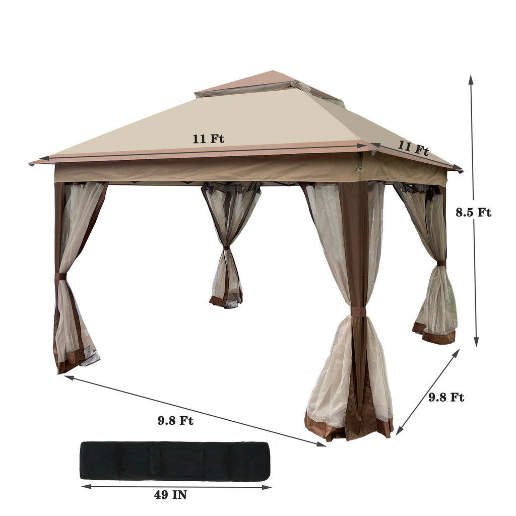 Leoglint Outdoor Umbrella 11x 11Ft Pop Up Gazebo Canopy With Removable Zipper Netting,2-Tier Soft Top Event Tent,Suitable For Patio Backyard Garden Camping Area,Coffee