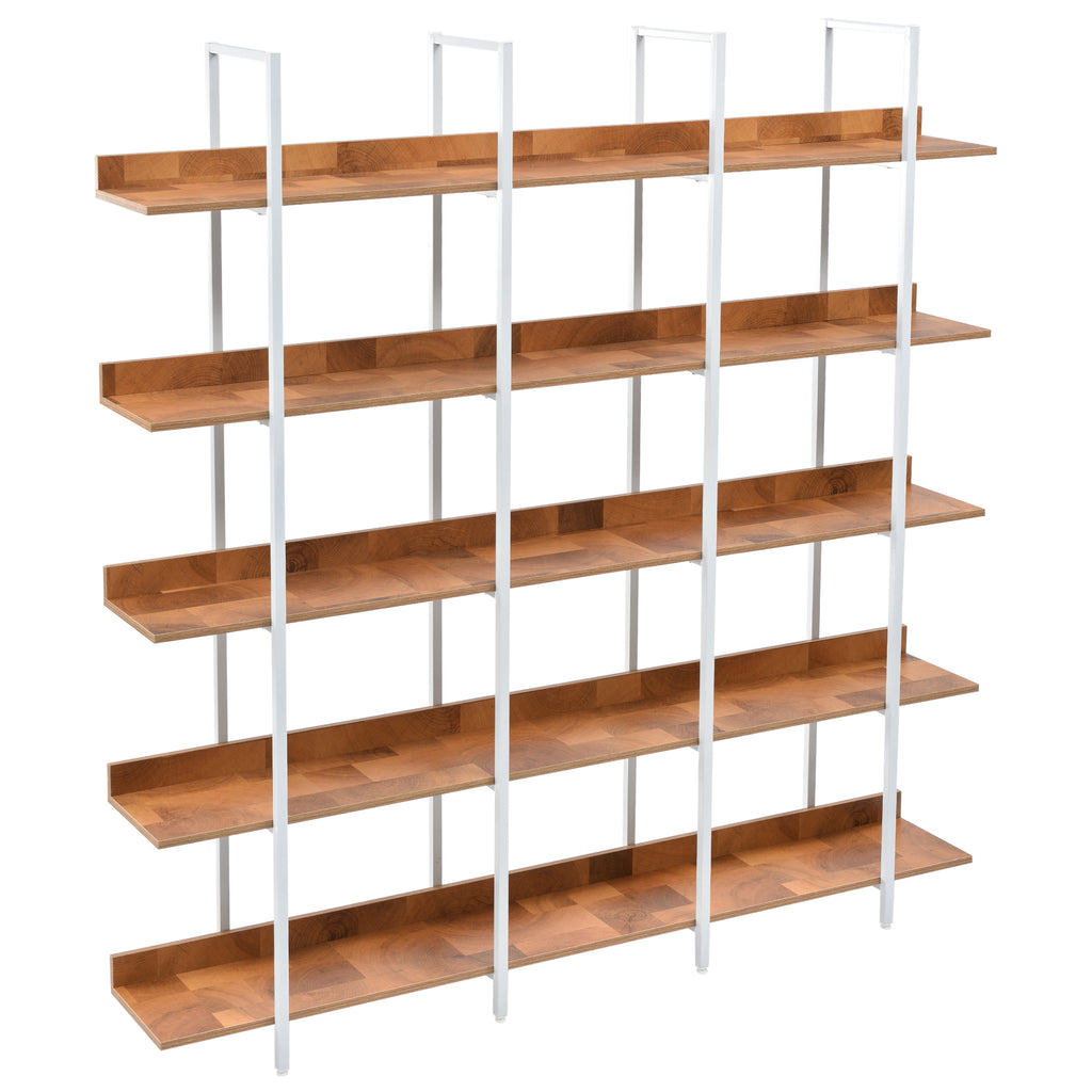 Leoglint 5 Tier Bookcase Home Office Open Bookshelf, Vintage Industrial Style Shelf, MDF Board, White Metal Frame, Brown