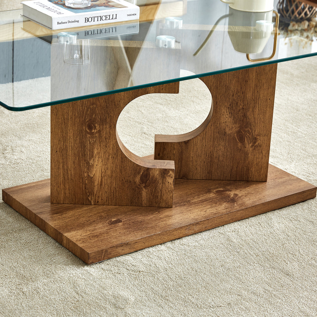 Leoglint A rectangular modern and fashionable coffee table with tempered glass tabletop and wooden color MDF legs. Suitable for living room.47.2"*25.5"*18"