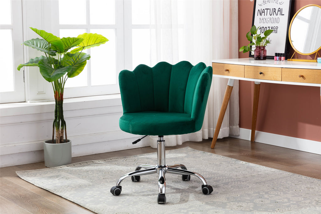 Leoglint COOLMORE Velvet Home Office Chair with silver Base, Modern Cute Shell Back Upholstered Desk Chair for Vanity, Adjustable Swivel Task Chair for Office(Green Velvet)