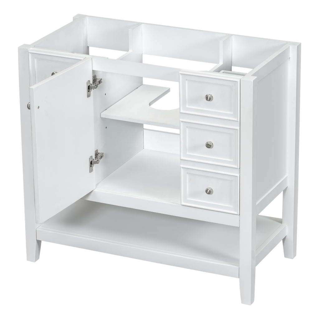 Leoglint 36" Bathroom Vanity without Sink, Cabinet Base Only, One Cabinet and three Drawers, White