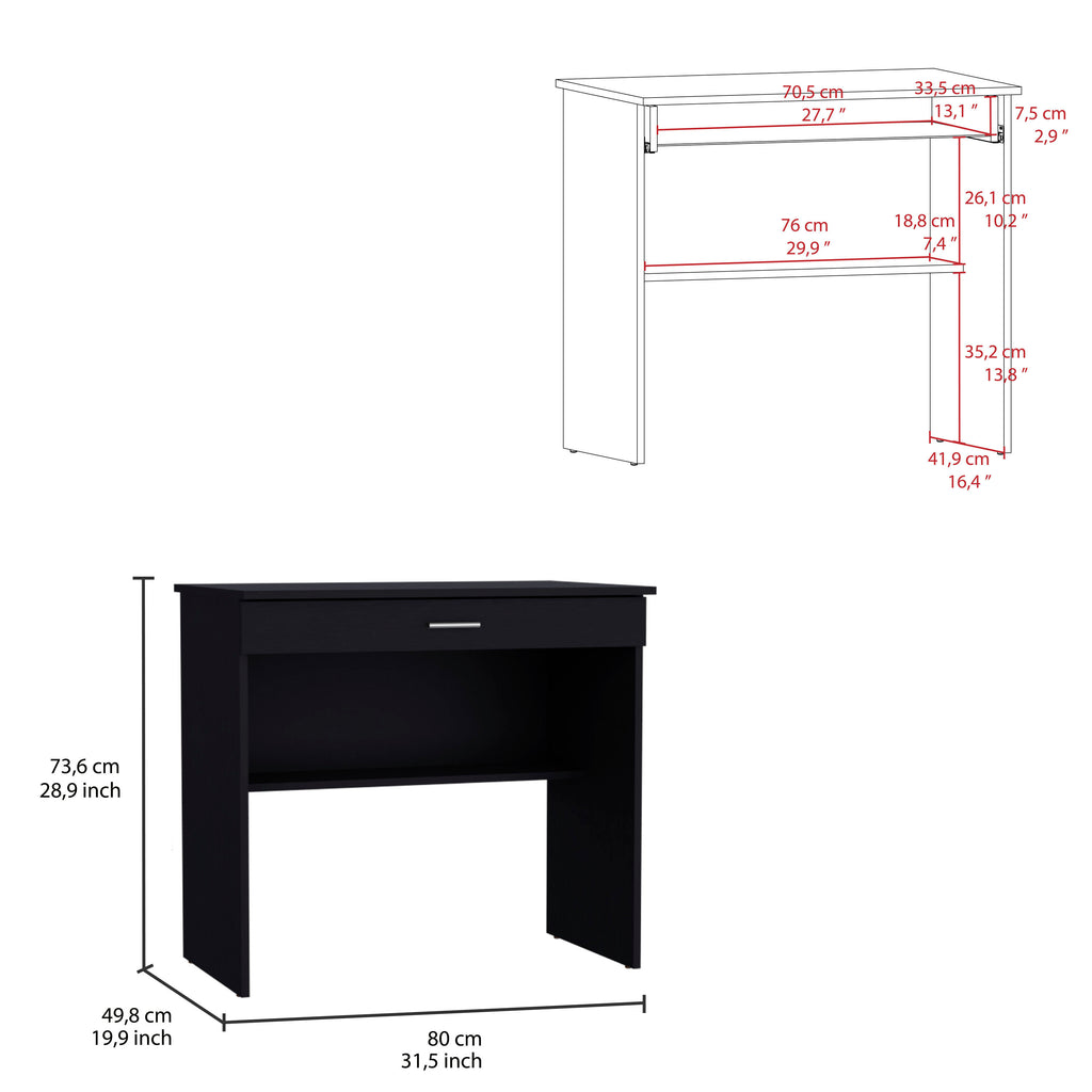 Leoglint 80 C Writting Office Desk, Compact Workstation with Drawer and Lower Shelf