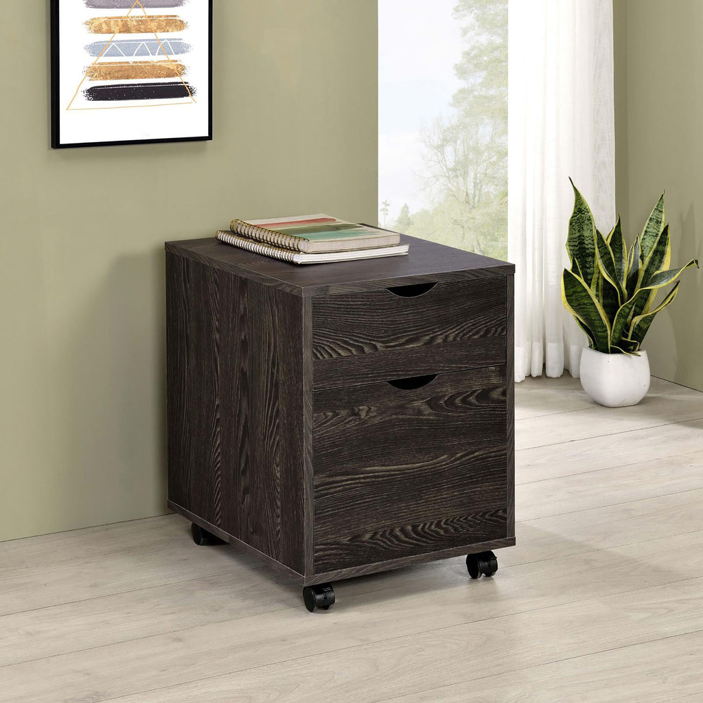 Leoglint Dark Oak 2-Drawer File Cabinet with Casters