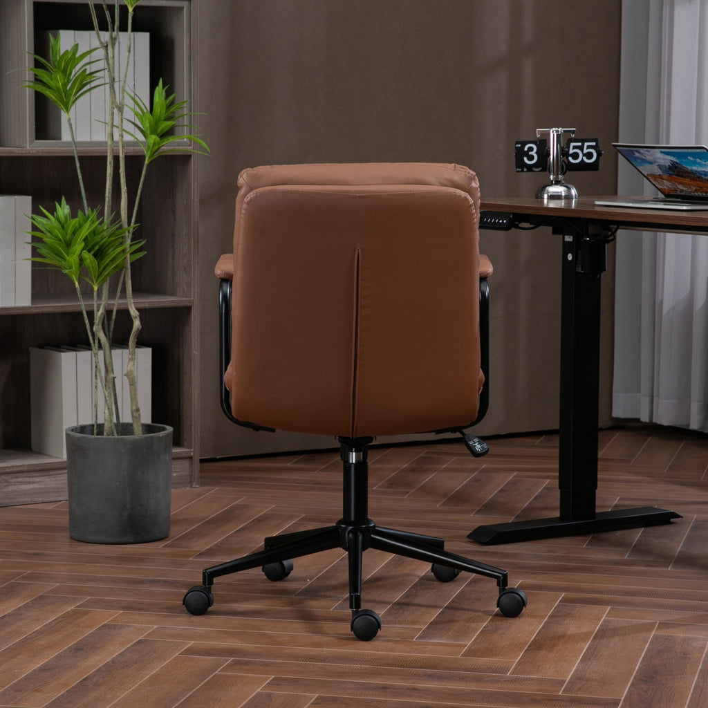 Leoglint Office Chair,Mid Back Home Office Desk Task Chair with Wheels and Arms Ergonomic PU Leather Computer Rolling Swivel Chair with Padded Armrest,The back of the chair can recline 40° (Brown)