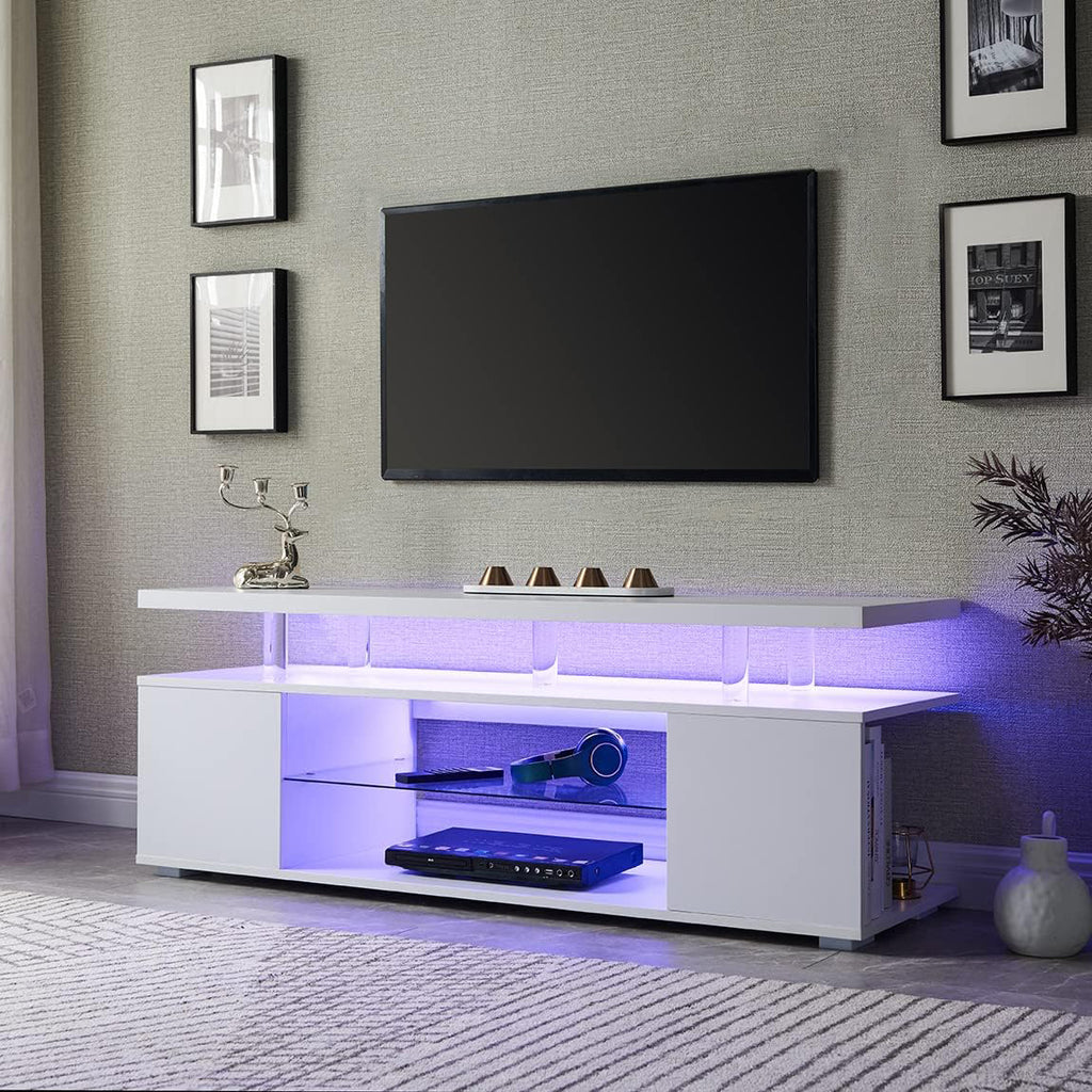 Leoglint TV Stand for 70 Inch TV LED Gaming Entertainment Center Media Storage Console Table with Large Side Cabinet for Living Room White