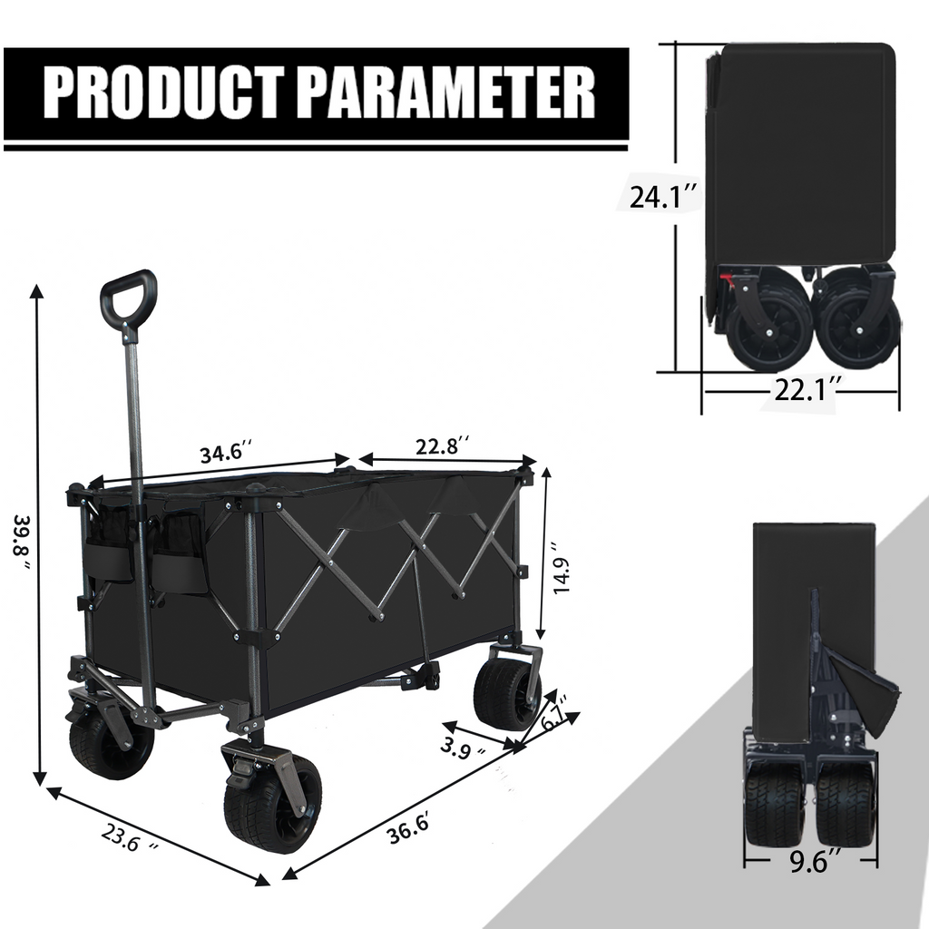 Leoglint Garden cart Collapsible Folding Wagon, Push Pull Foldable Beach Wagon Cart