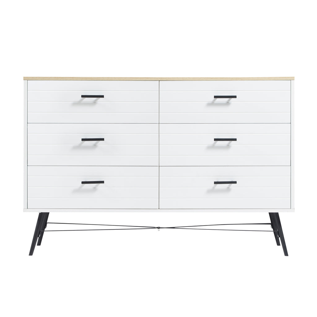 Leoglint 6 Drawer Chest Drawer Dresser for Bedroom with Deep Drawers, Wood Dressers & Chest of Drawers, Modern White Long Dressers for Closet Living Room, 47.2"W x 15.7"D x 31.5"H, White & oak