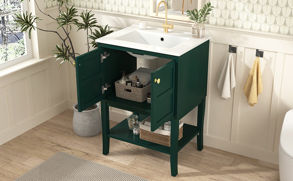 Leoglint 24'' Bathroom Vanity with Top Sink, Modern Bathroom Storage Cabinet with 2 Doors, Single Sink Bathroom Vanity