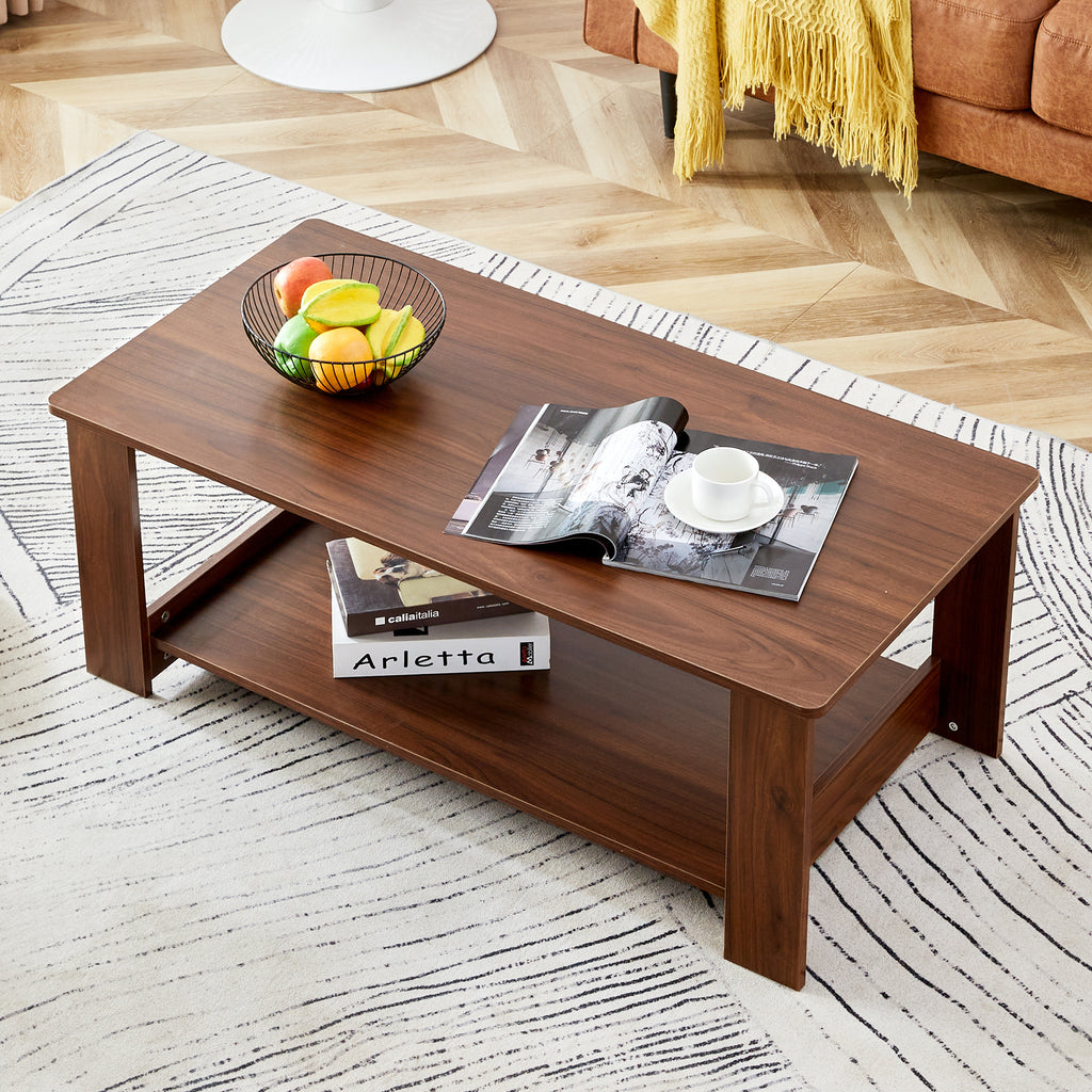 Leoglint Modern and practical walnut textured coffee tables , tea tables. The double layered coffee table is made of MDF material. Suitable for living room  43.3"*21.6"*16.5"  CT-16