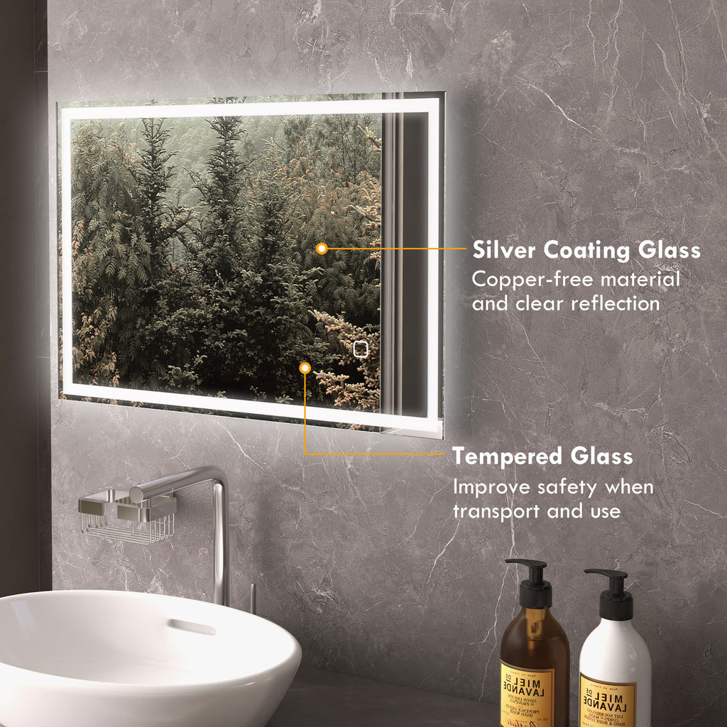 Leoglint Dimmable LED Bathroom Mirror, 3 Colors & Defogging