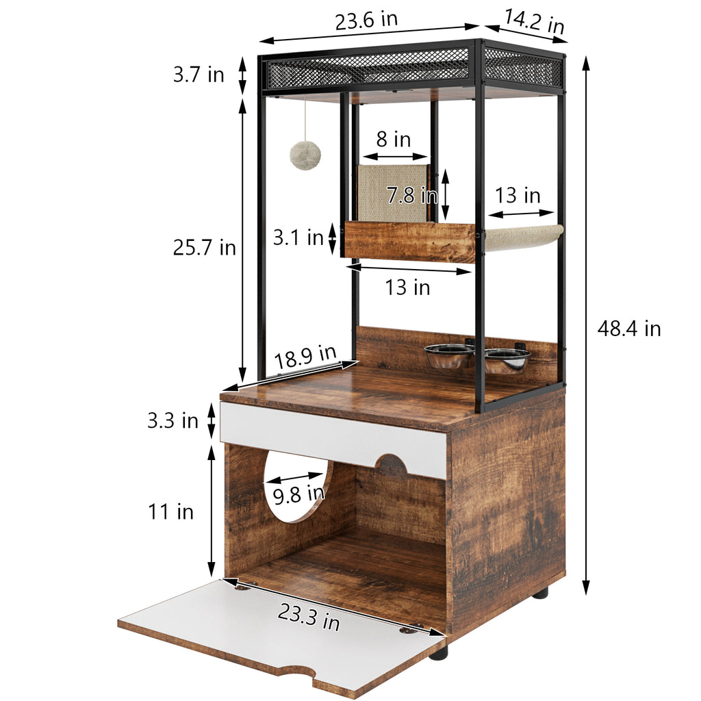 Leoglint Cat Litter Box Enclosures with Cat Tree Tower, Cat Furniture ,Cat Cabinet