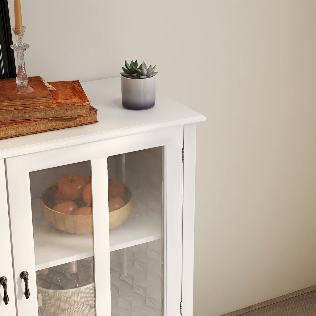 Leoglint Sideboard Buffet storage cabinet with double glass doors and unique bell handle