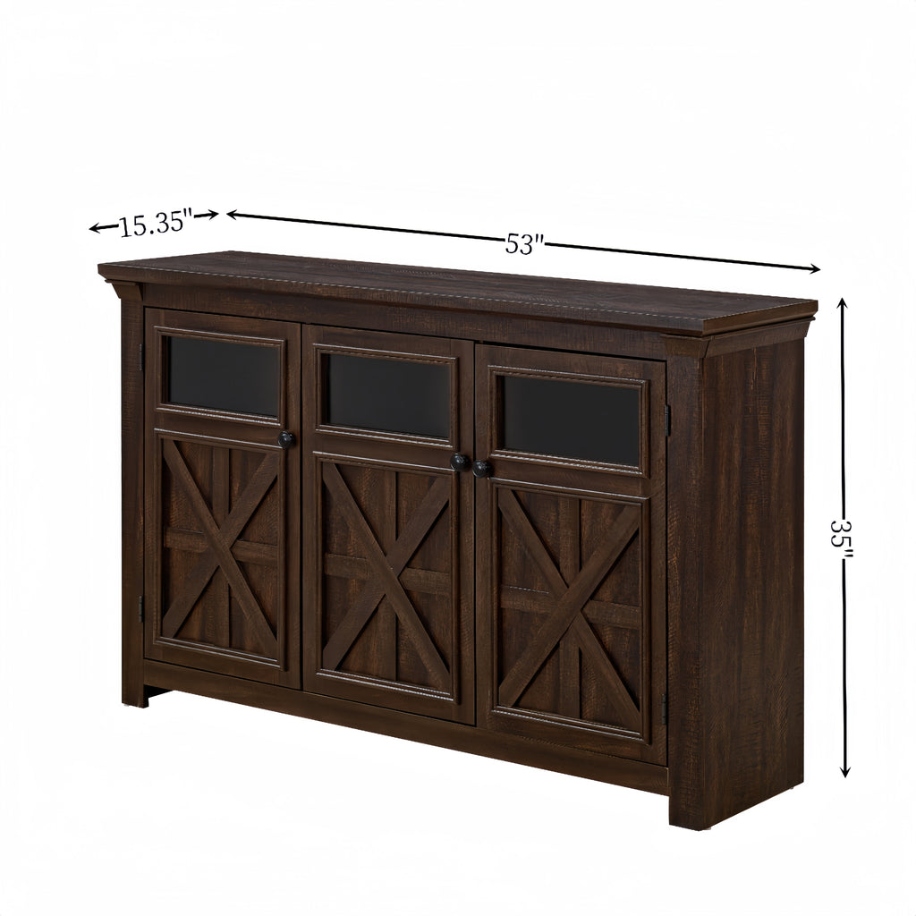 Leoglint 3 Doors Cabinet Farmhouse Buffet Sideboard Cabinet, Farmhouse TV Stand Barn Design Three doors cabinet Buffet Table Coffee Bar Wine Bar Storage Cabinet for Dining Room Espresso