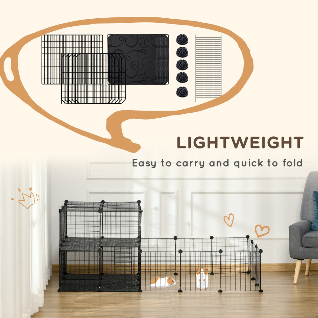 Leoglint 47 Panels Pet Playpen, Small Animal Playpen with Doors, Portable Metal Wire Yard Bunny Pen for Guinea Pigs, Chinchillas, 14" x 14"